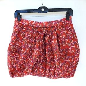 Zara basic red floral mini cotton skirt with pockets